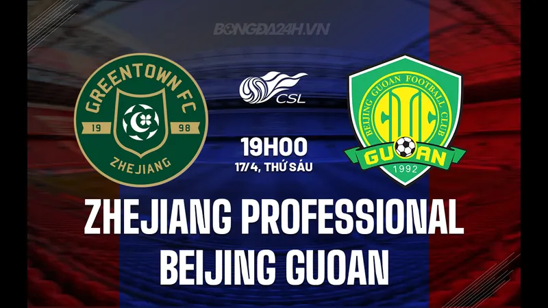 Cầu thủ Zhejiang Professional và Beijing Guoan tranh chấp bóng trên sân